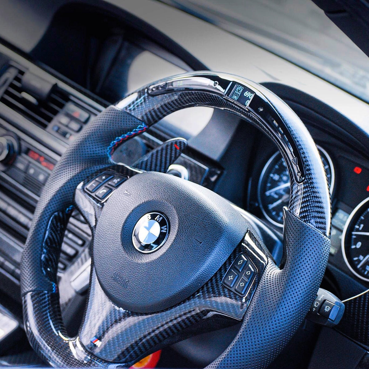 E9X Carbon Fibre Steering Wheel with LED Rev Range AUTO ModNations