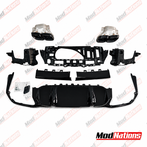 MERCEDES E CLASS W213 FACELIFT E63 STYLE GLOSS BLACK DIFFUSER WITH TIPS 2021+