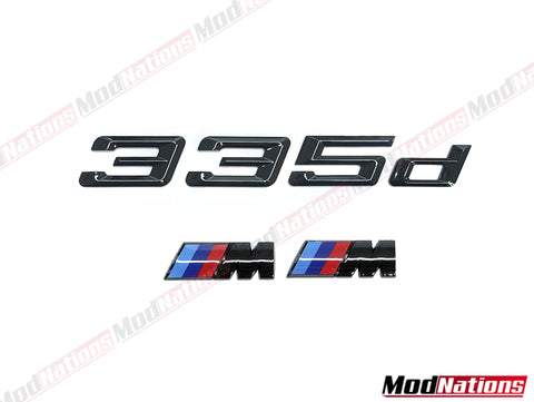 BMW 335D GLOSS BLACK BOOT BADGE + M FENDER BADGES