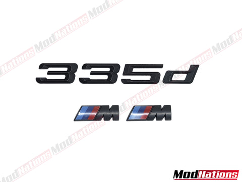 BMW 335D MATT BLACK BOOT BADGE + M FENDER BADGES
