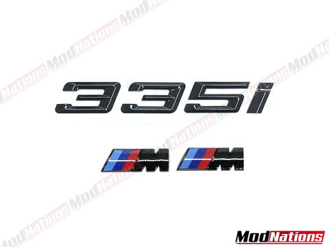 BMW 335I GLOSS BLACK BOOT BADGE + M FENDER BADGES
