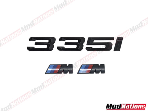 BMW 335I MATT BLACK BOOT BADGE + M FENDER BADGES