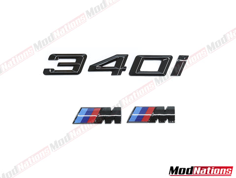 BMW 340I GLOSS BLACK BOOT BADGE + M FENDER BADGES