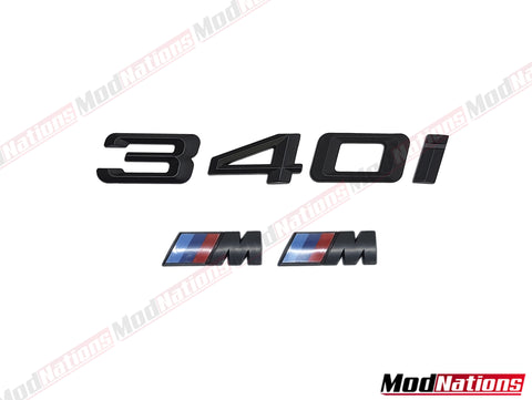BMW 340I MATT BLACK BOOT BADGE + M FENDER BADGES