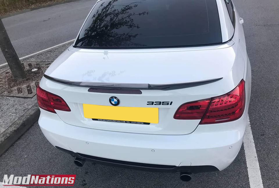 Glossy Carbon Fiber Trunk Spoiler Wing For 2007-2013 BMW E93 335i M3 Convertible - M4 Style, Adhesive Mount