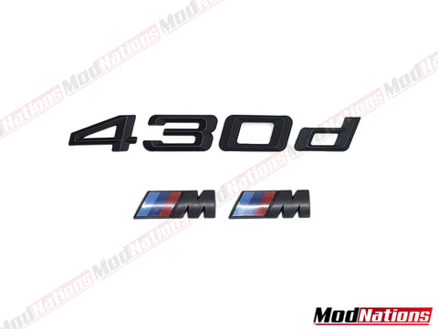 BMW 430D MATT BLACK BOOT BADGE + M FENDER BADGES