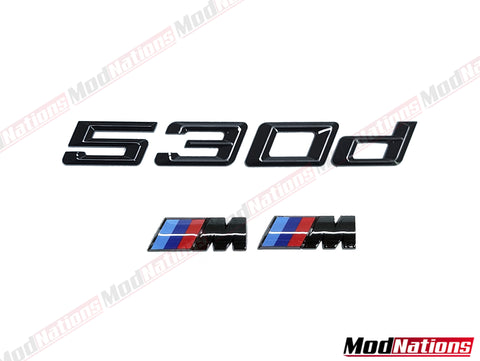 BMW 530D GLOSS BLACK BOOT BADGE + M FENDER BADGES