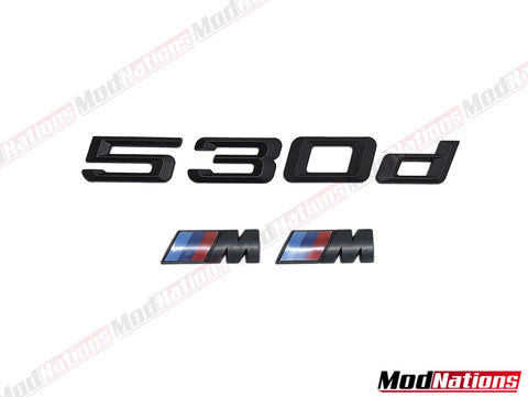 BMW 530D MATT BLACK BOOT BADGE + M FENDER BADGES