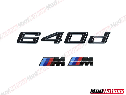 BMW 640D GLOSS BLACK BOOT BADGE + M FENDER BADGES
