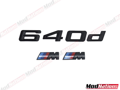 BMW 640D MATT BLACK BOOT BADGE + M FENDER BADGES